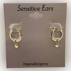 New Sensitive Ears Gold Hoop & Heart Earrings